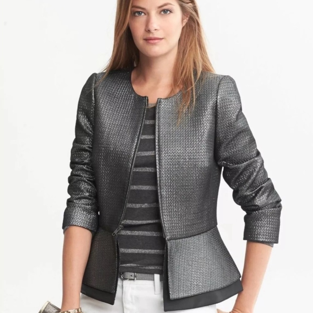 NWT RARE Luxury Minimalist Banana Republic Monogram Metallic Peplum Jacket